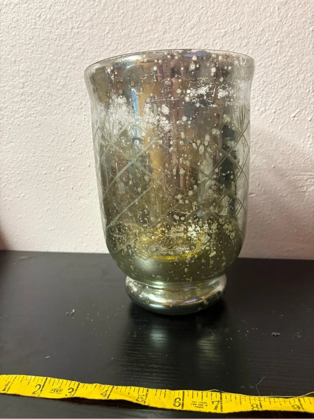 Mercury Glass Hurricane Candle Holder Etched Silver Decorative Vase